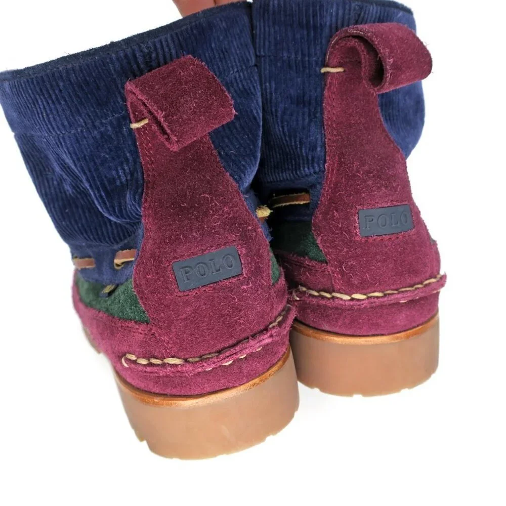 Polo Country Ralph Lauren Ranger Mid Boots Mens 10.5 Color Block Suede Corduroy